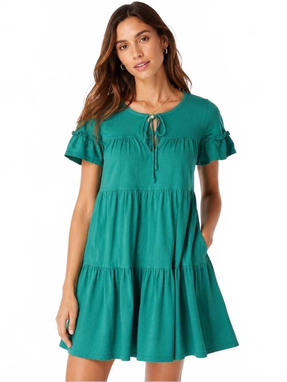 J.Crew Teal Green Tiered Mini Babydoll Dress Cottagecore Flutter Sleeve Small